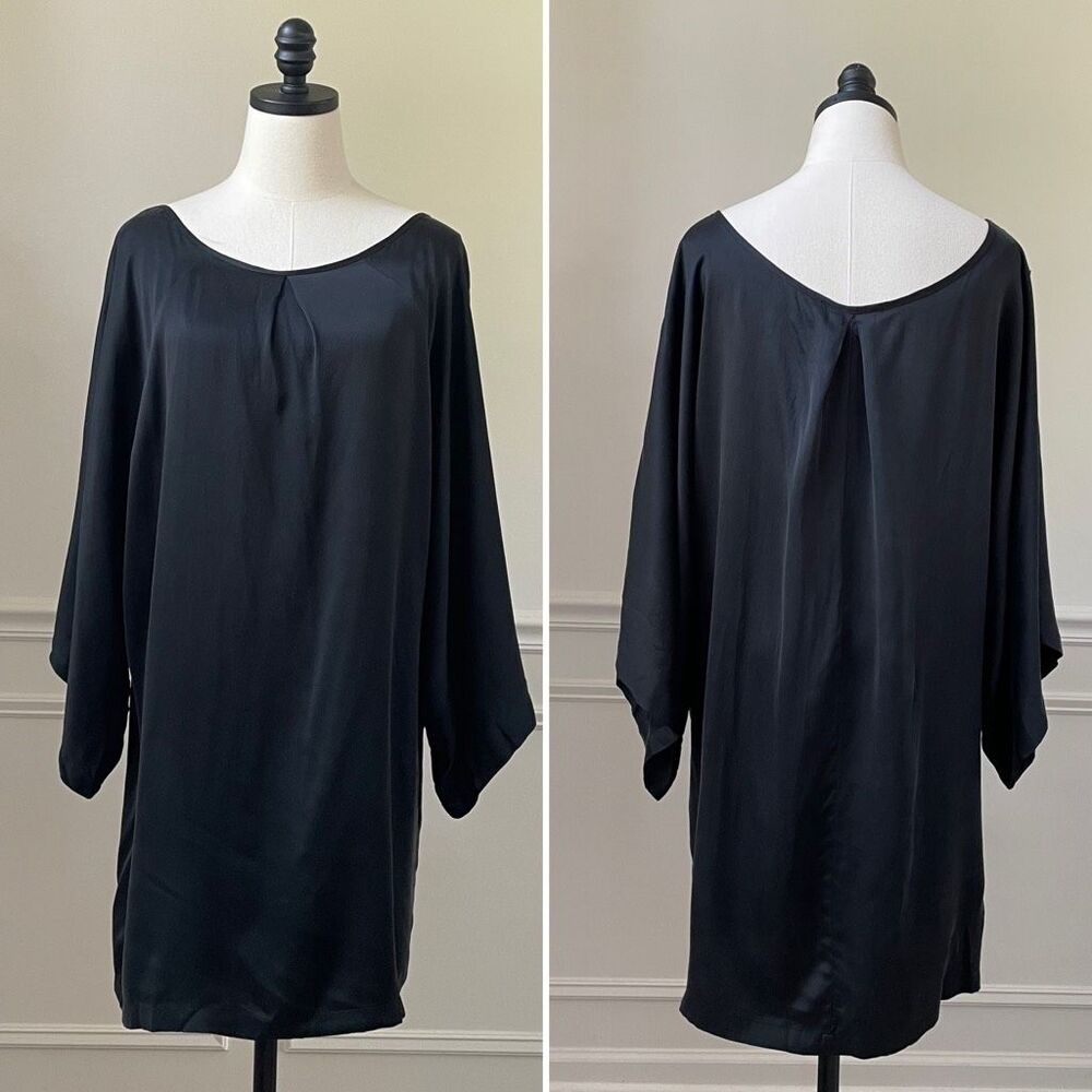Blaque Label Matte Satin Drop Sleeve Wide Neck Shift Dress Black L